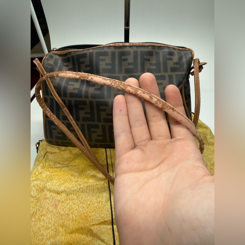 Authentic Vintage Fendi Zucca FF Crossbody Bag Brown Logo Italy READ - Picture 11 of 15